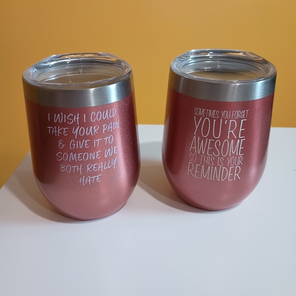 Set of Two Rose Gold Inspirational Stainless Steel Wine Tumblers - Picture 3 of 11